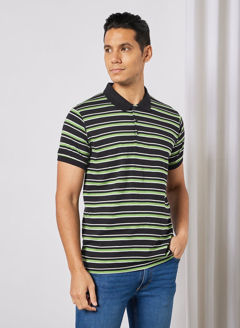 Noon East - Men's Basic Casual Polo T-Shirt with Stripe design in Regular Fit Half Sleeves Multicolour - Image 1