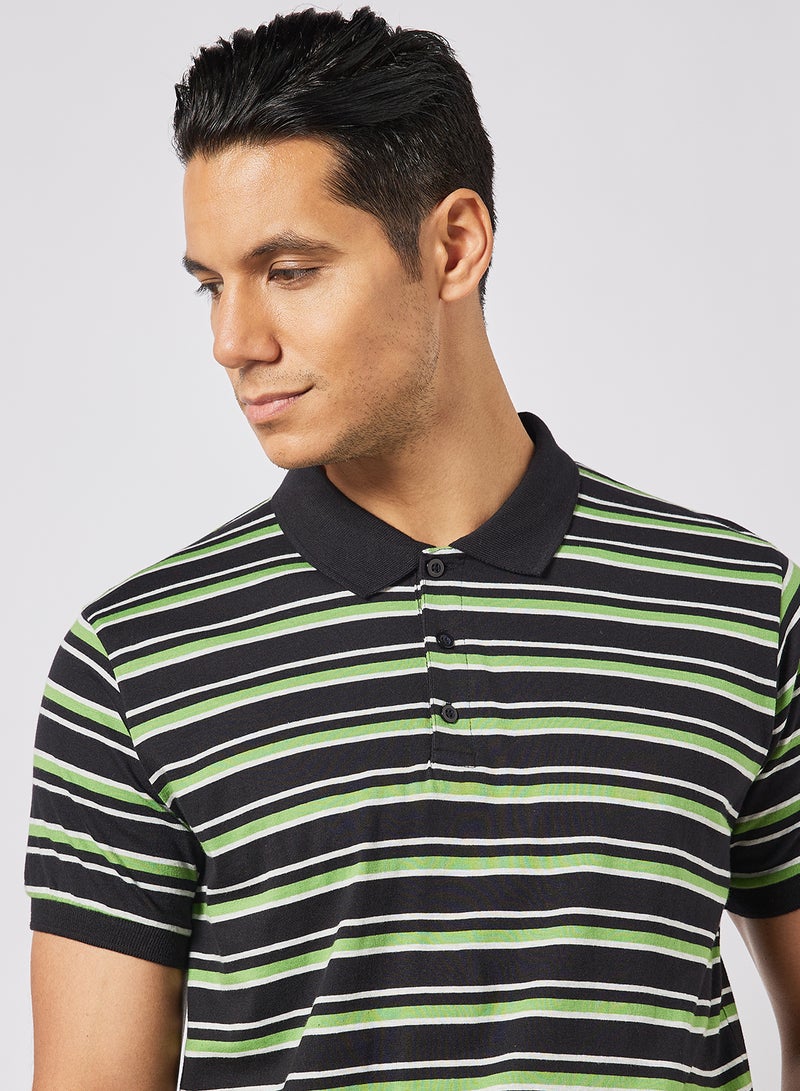 Noon East - Men's Basic Casual Polo T-Shirt with Stripe design in Regular Fit Half Sleeves Multicolour - Image 1