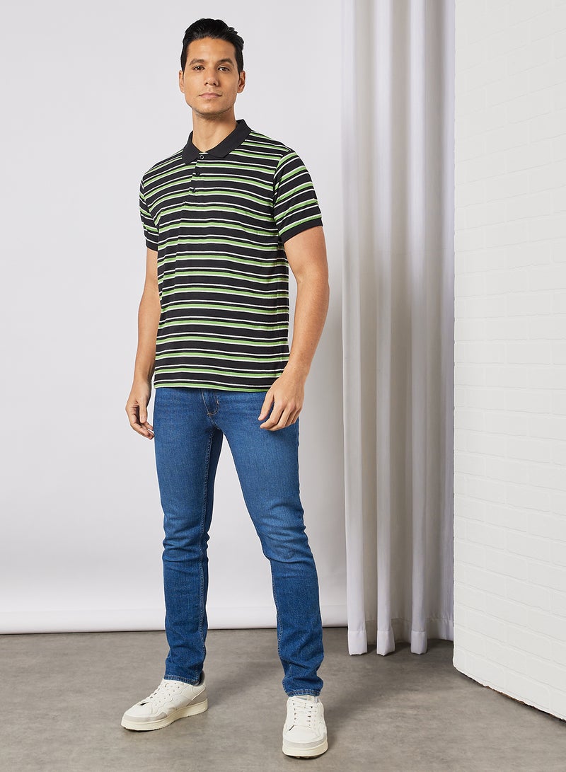 Noon East - Men's Basic Casual Polo T-Shirt with Stripe design in Regular Fit Half Sleeves Multicolour - Image 1