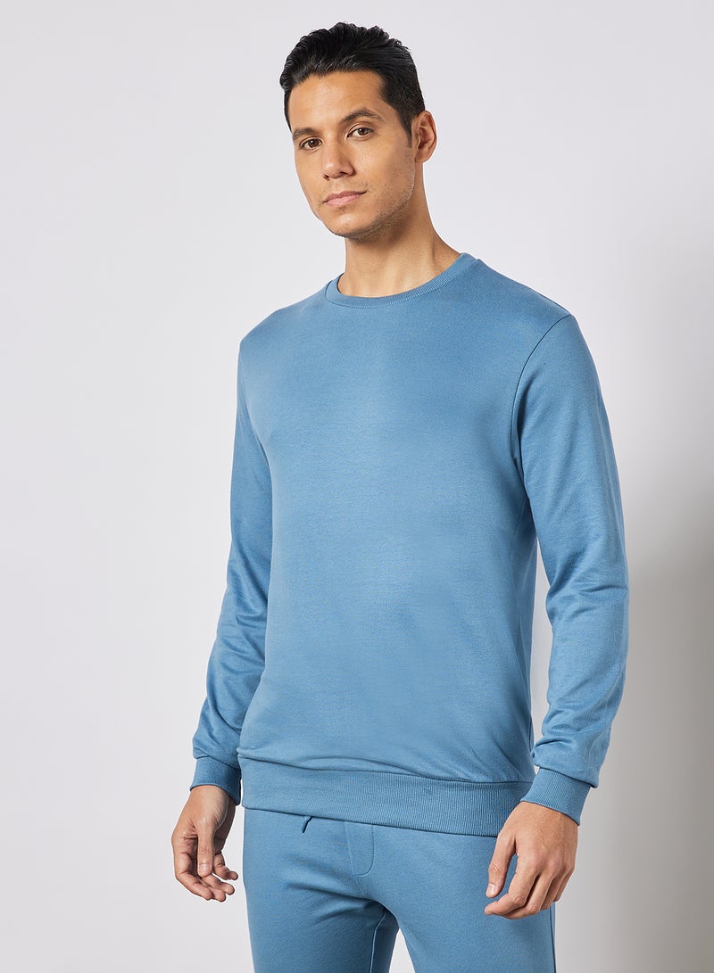 Noon East - Crew Neck Men's Cotton Sweatshirt Deep Aegean - Image 1