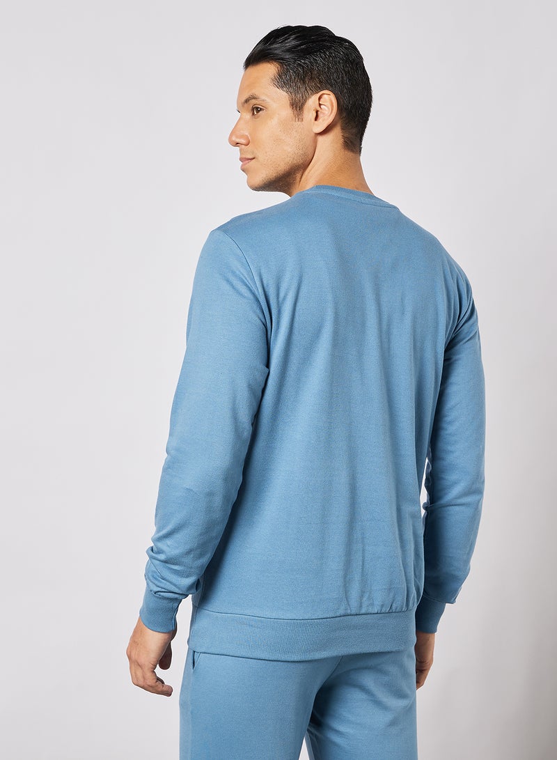 Noon East - Crew Neck Men's Cotton Sweatshirt Deep Aegean - Image 1