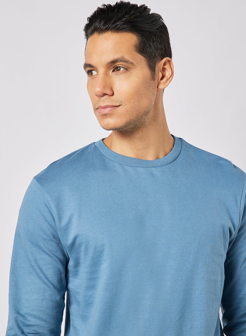 Noon East - Crew Neck Men's Cotton Sweatshirt Deep Aegean - Image 1