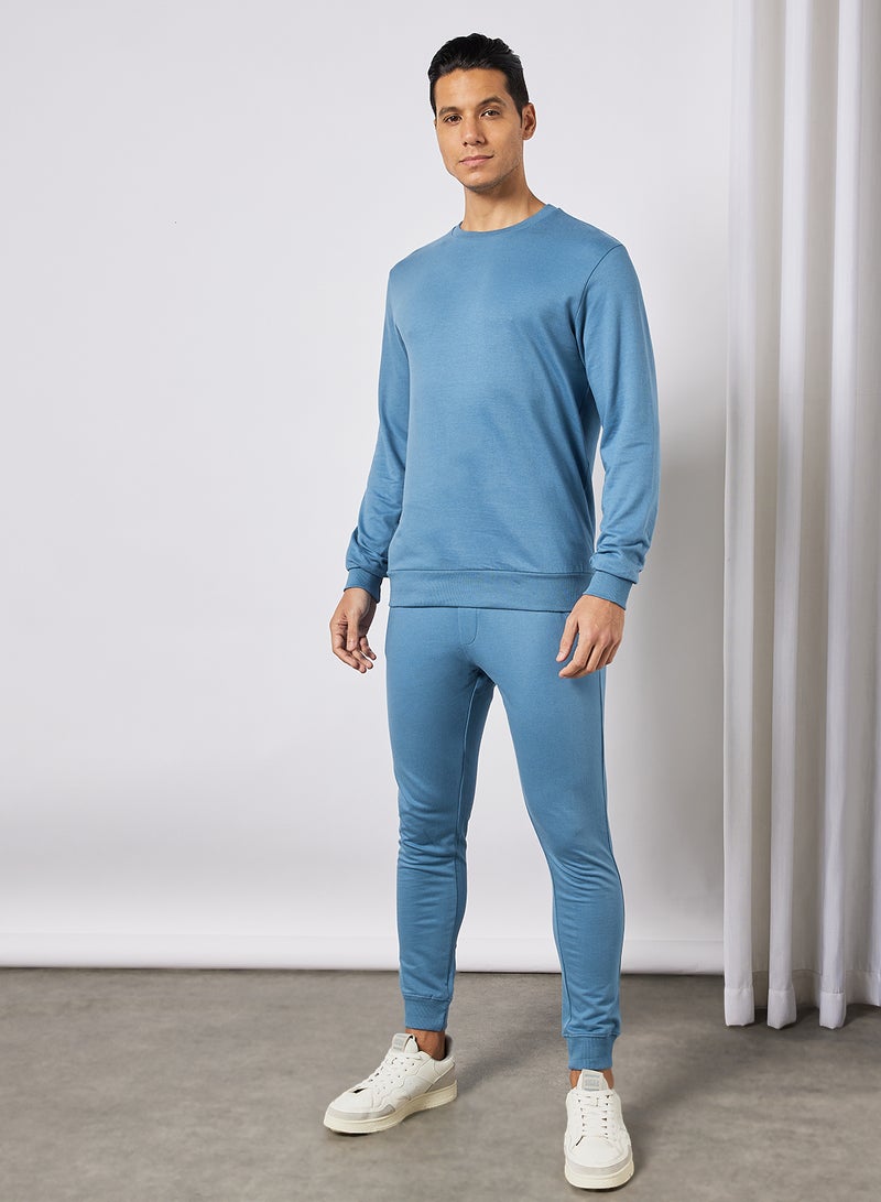 Noon East - Crew Neck Men's Cotton Sweatshirt Deep Aegean - Image 1