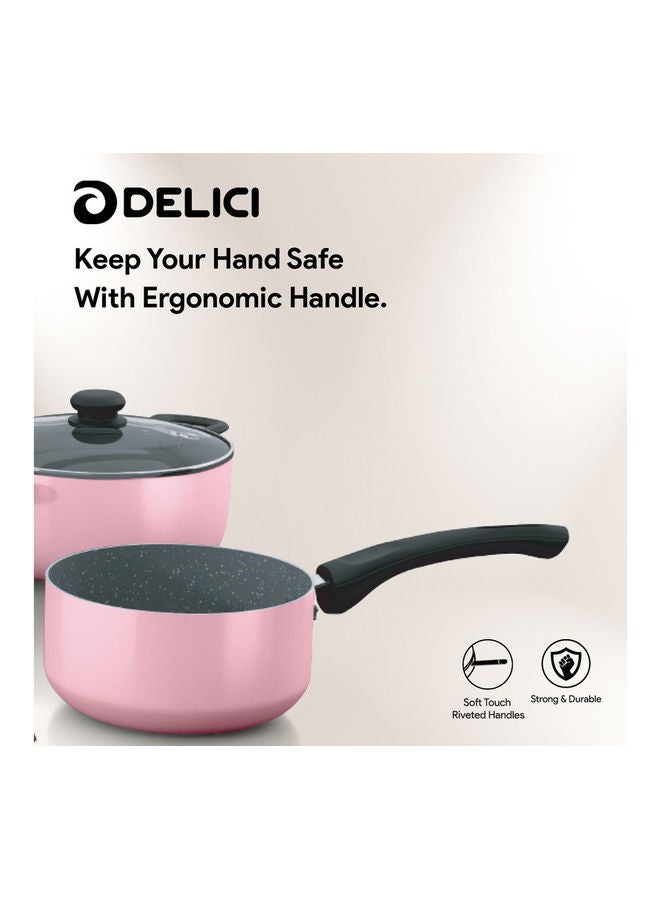 ديليتشي طقم أدوات طهي من الألومنيوم المطلي بالجرانيت مكون من 9 قطع وردي/رمادي - Image 4