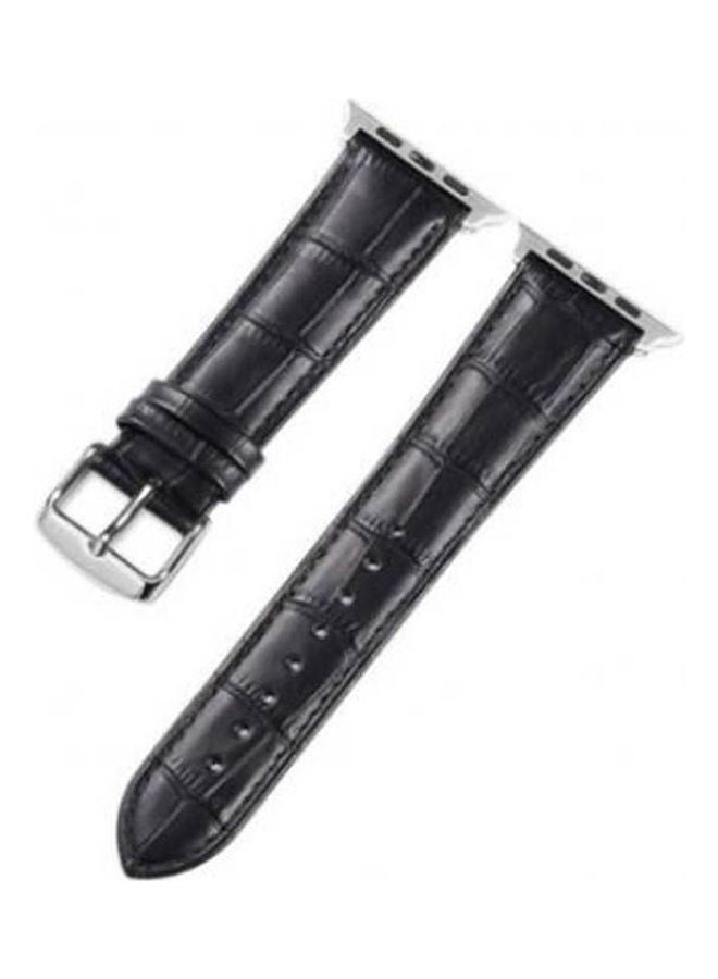 Apple Watch 44Mm Series 6 Leather Band, Crocodile Texture Leather Strap Wristband Black