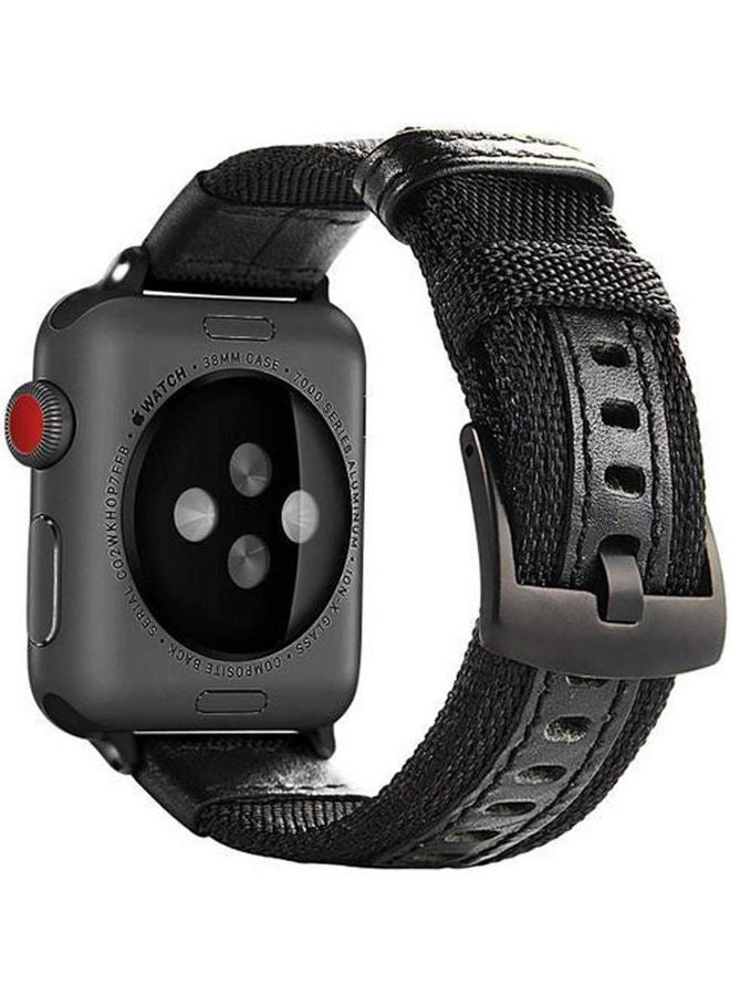 Generic - Vpg Nylon And Natural Leather Strap With Metal Buckle For Apple Iwatch 44Mm Ser 6 Black - Image 1