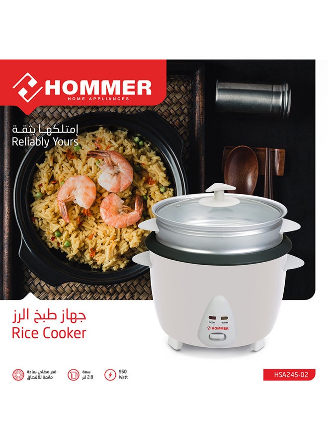 HOMMER - Rice Cooker With Spatula & Measuring Cup 2.8 L 950.0 W HSA245-02 White - Image 1