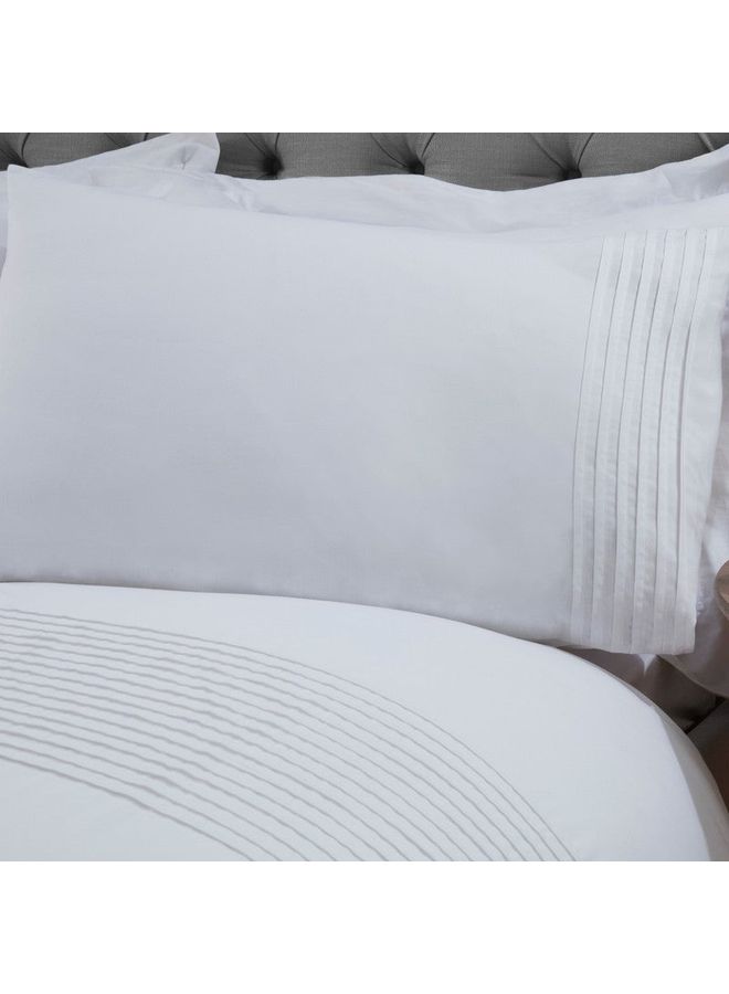 Sleepdown - 3-Piece Super Soft Smooth Pintuck Pleated Striped Panel Designed Reversible King Sized Duvet Cover Set Includes 1xDuvet Cover 220x230cm, 2xPillow Cases Cotton Blend White - Image 1