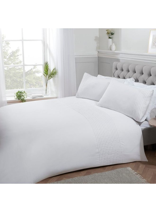 Sleepdown - 3-Piece Super Soft Smooth Pintuck Pleated Striped Panel Designed Reversible King Sized Duvet Cover Set Includes 1xDuvet Cover 220x230cm, 2xPillow Cases Cotton Blend White - Image 1