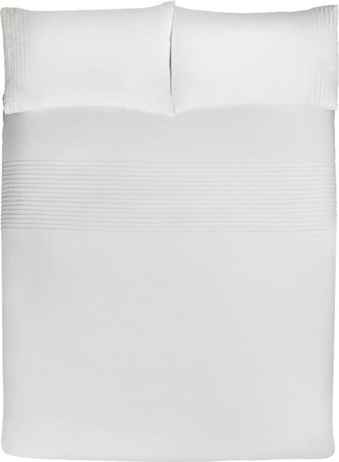 Sleepdown - 3-Piece Super Soft Smooth Pintuck Pleated Striped Panel Designed Reversible King Sized Duvet Cover Set Includes 1xDuvet Cover 220x230cm, 2xPillow Cases Cotton Blend White - Image 1