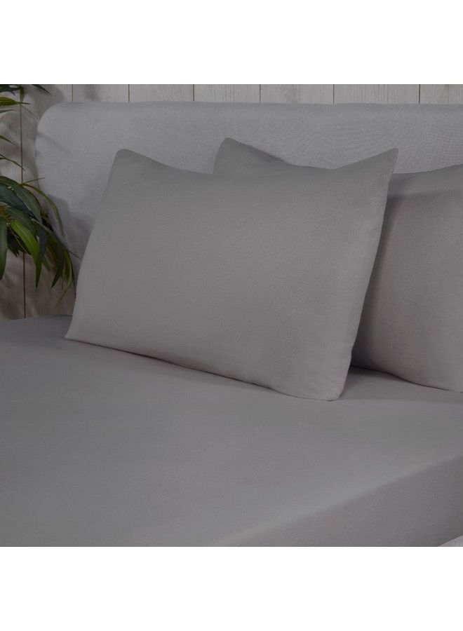 Sleepdown Premium 100% Single Size Brushed Flannelette Luxury Bedding Soft Cosy Deep Pocket Fitted Sheet Cotton Grey 90x190+25cm  - Image 1