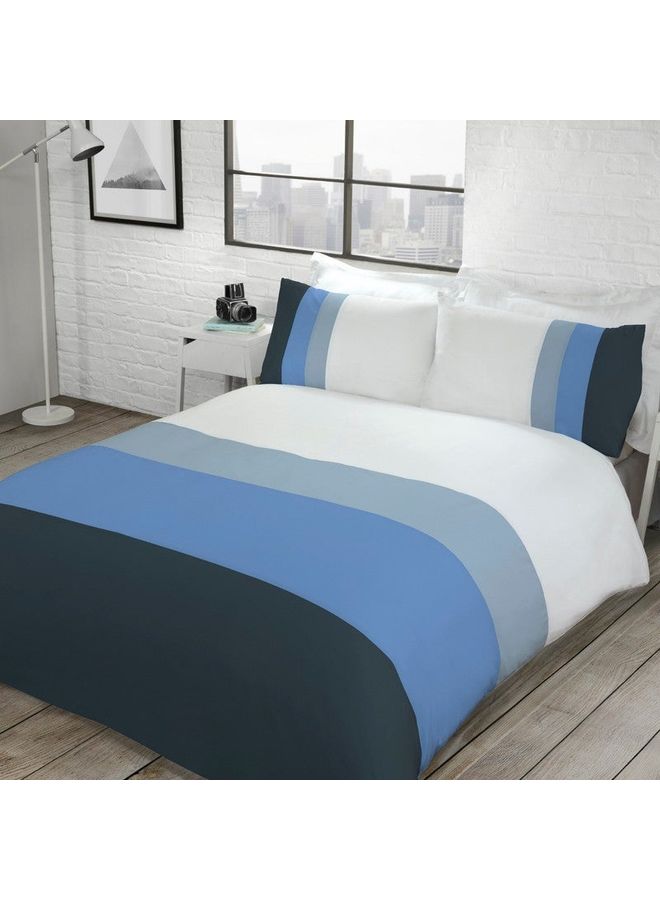 Sleepdown - 3-Piece King Block Reversible Soft Easy Care Duvet Cover Quilt Bedding Set Includes 1xDuvet Cover 220x230 cm,2xPillowcases Cotton Blend Multicolour - Image 1