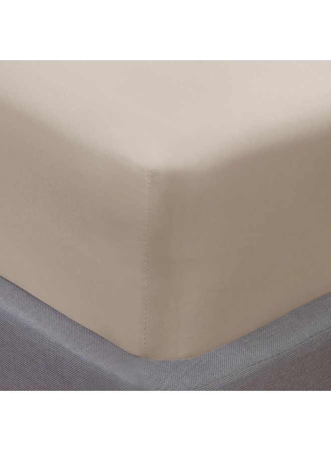 Sleepdown Super Soft Plain Dyed Thermal Warm Cosy King Sized Fitted Sheet Polyester Natural 150x200cm  - Image 1