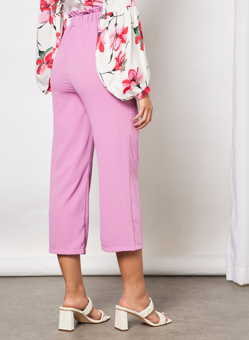 Aila Women Paper Bag Elastic Waistband Bowknot Belted Pants Purple  - Image 2