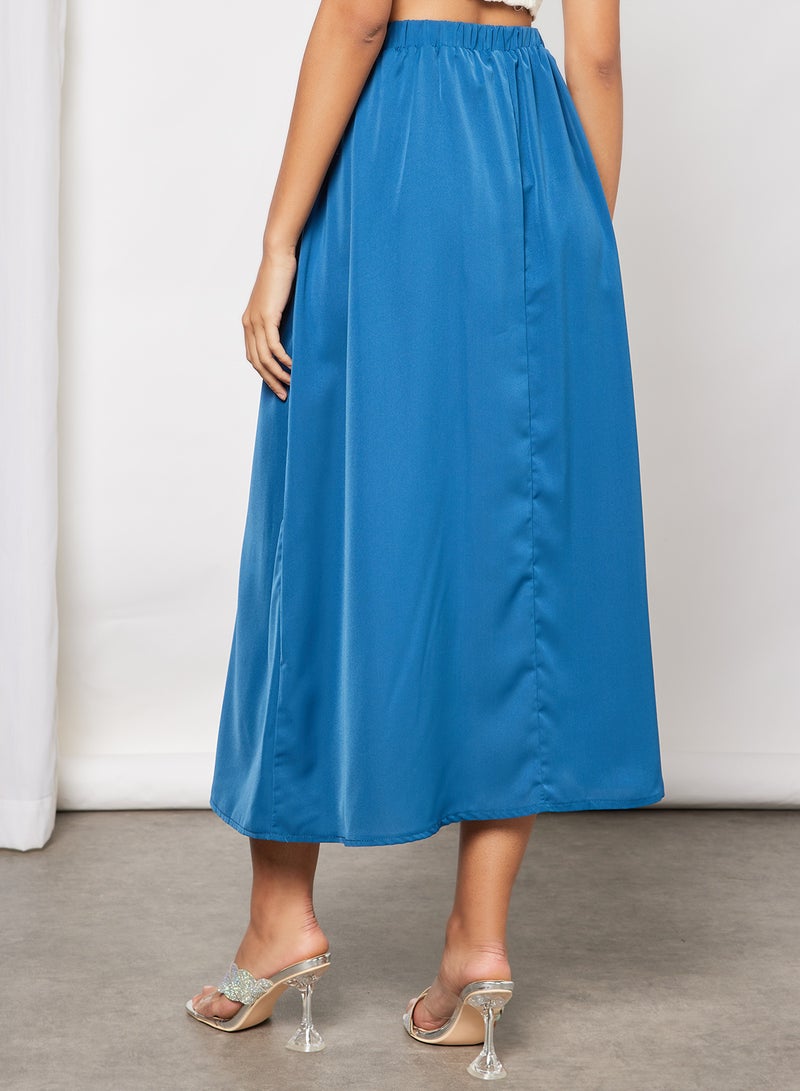 Aila Women Elastic Waistband Midi Skirt Blue  - Image 2