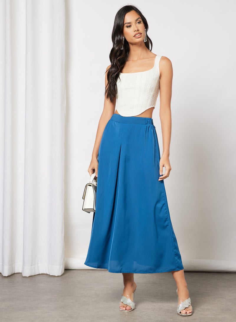 Aila Women Elastic Waistband Midi Skirt Blue  - Image 4
