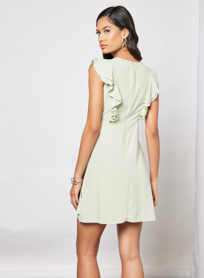 Aila Casual Boat Neck Flared Cap Sleeve Midi Dress With Ruffle 82 Light Green - Image 2