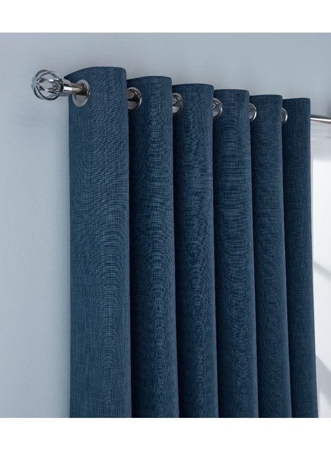 Sleepdown - Set of 2 Thermal Insulated Linen Look Eyelet Blackout Lined Curtains for Bedroom and Living Room Navy 90 x 90inch - Image 1