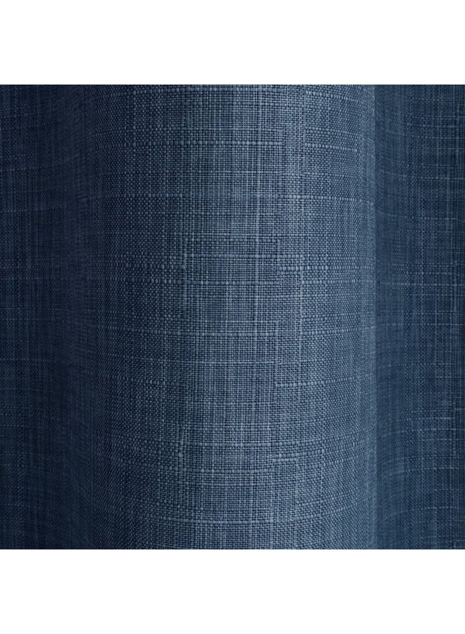 Sleepdown - Set of 2 Thermal Insulated Linen Look Eyelet Blackout Lined Curtains for Bedroom and Living Room Navy 90 x 90inch - Image 1