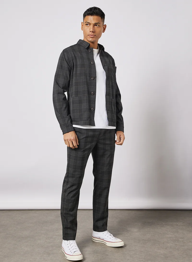 JACK & JONES Check Print Hybrid Blazer Dark Grey