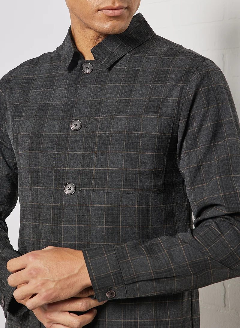 JACK & JONES Check Print Hybrid Blazer Dark Grey