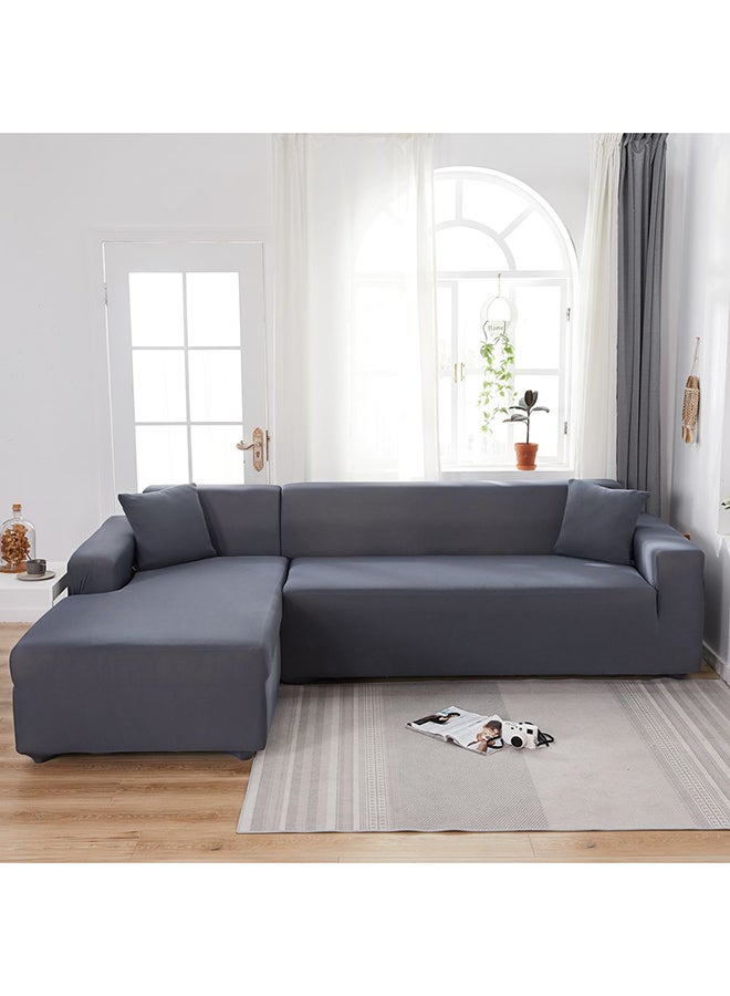 Sharpdo - L-Shaped Sofa Slipcover Cover Stretch Fabric for Living Room Bedroom Home and Office 2Pcs 3 Seater Sofa Cover Grey 235x300cm - Image 1