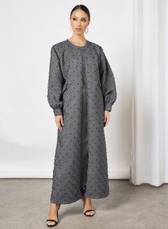 Quilted Pearls Embellished Abaya Grey