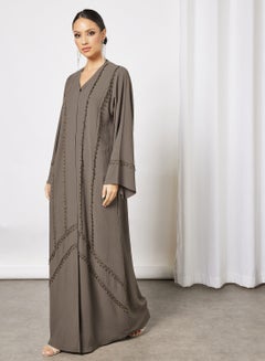 Tussels Embellished Abaya Brown