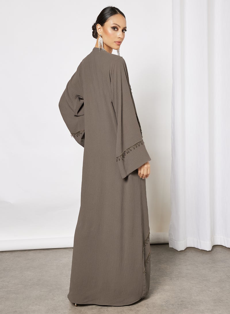 Bousni - Tussels Embellished Abaya Brown - Image 1