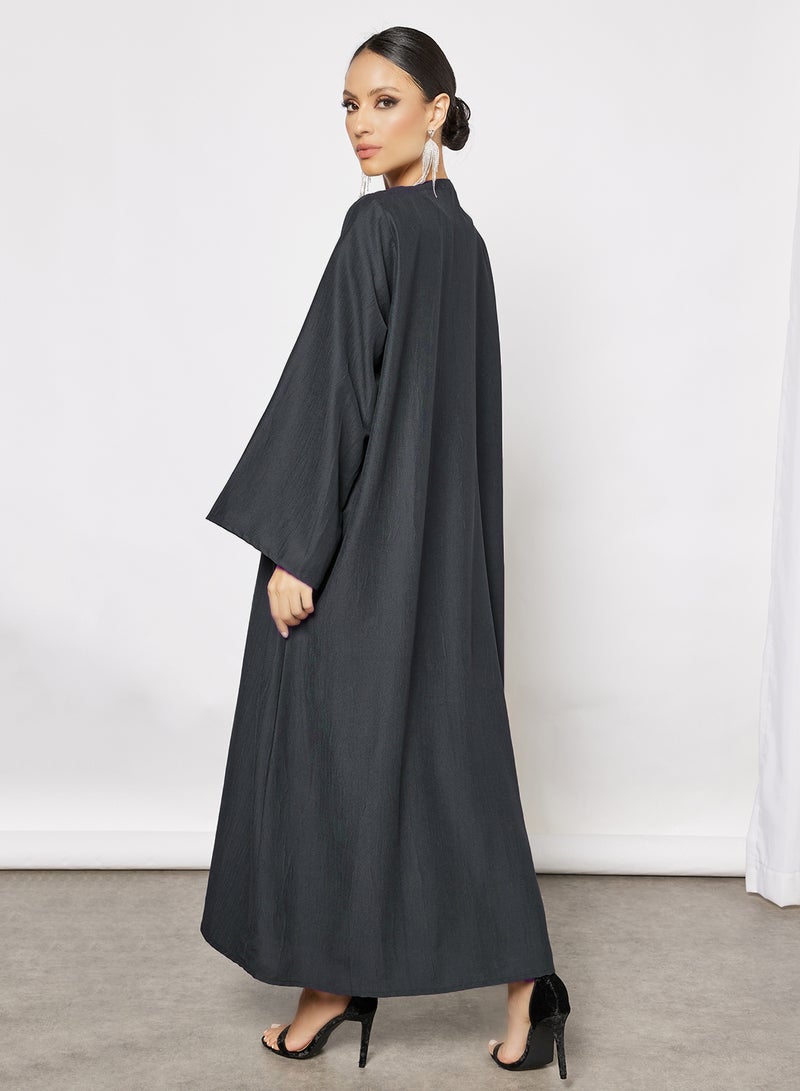 Bousni 3 Pieces Abaya Set Dark Grey - Image 2
