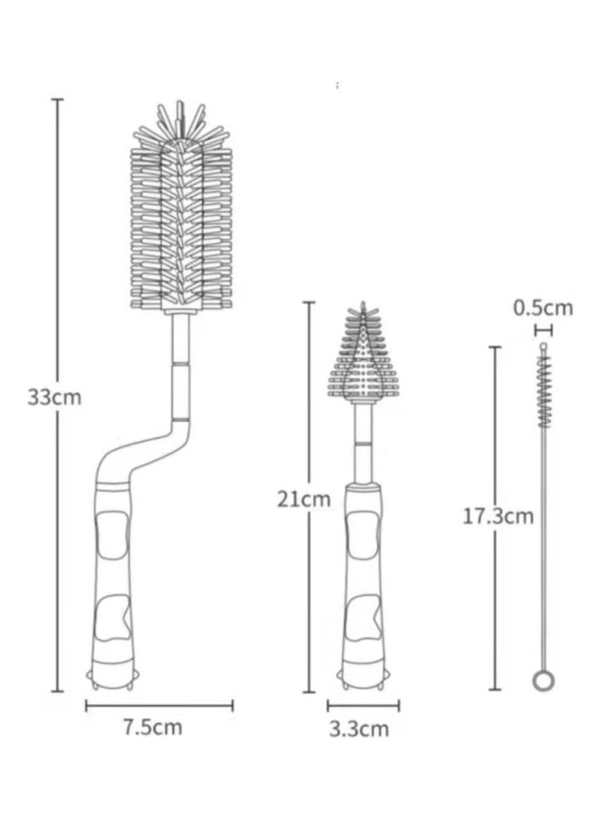 طقم فرش تنظيف زجاجة الرضاعة والحلمة من السيليكون مكون من 3 قطع