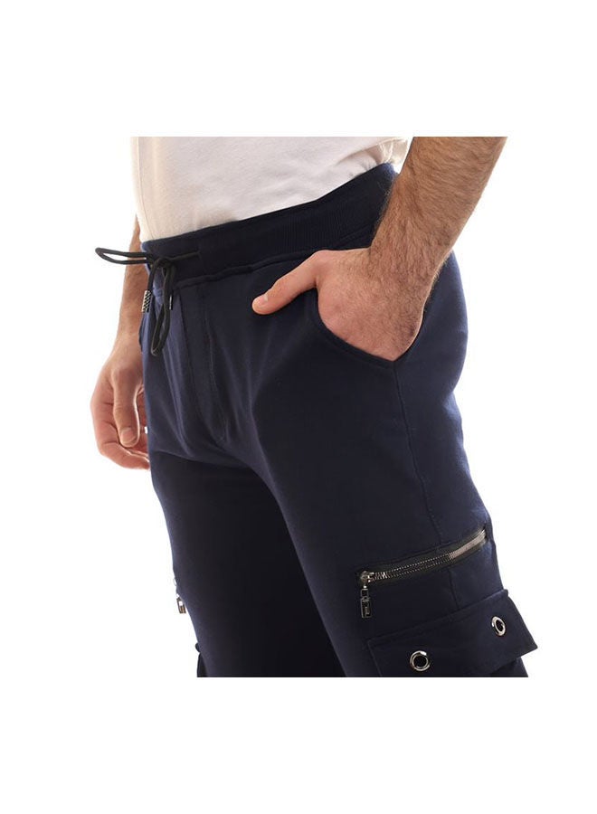 Caesar - Elastic Waist With  Baggy Sweatpants - Blue - Image 1
