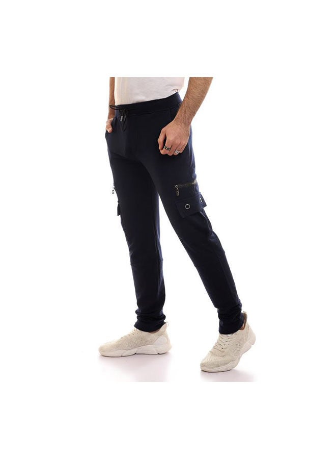 Caesar - Elastic Waist With  Baggy Sweatpants - Blue - Image 1