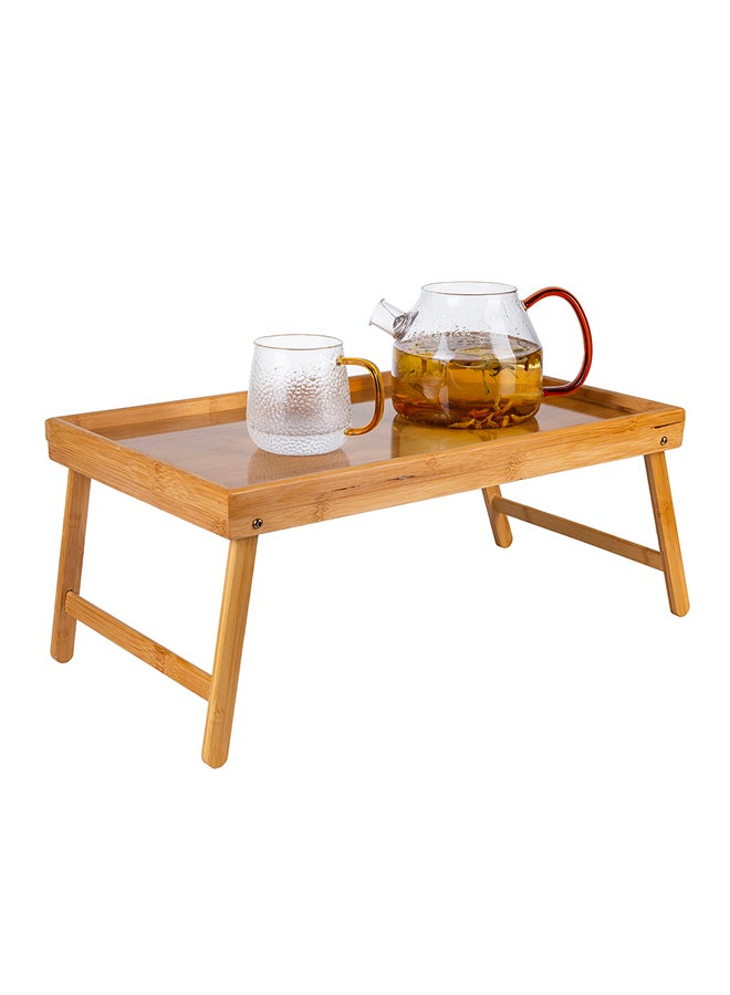 طاولة من الخيزران قابلة للطيّ ومتعدّدة الوظائف لون بنيّ 50x30x3.5سم - Image 5