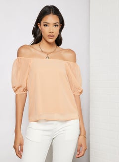 Women's Casual Printed Blouse Half Sleeve With Square Neck Light Brown