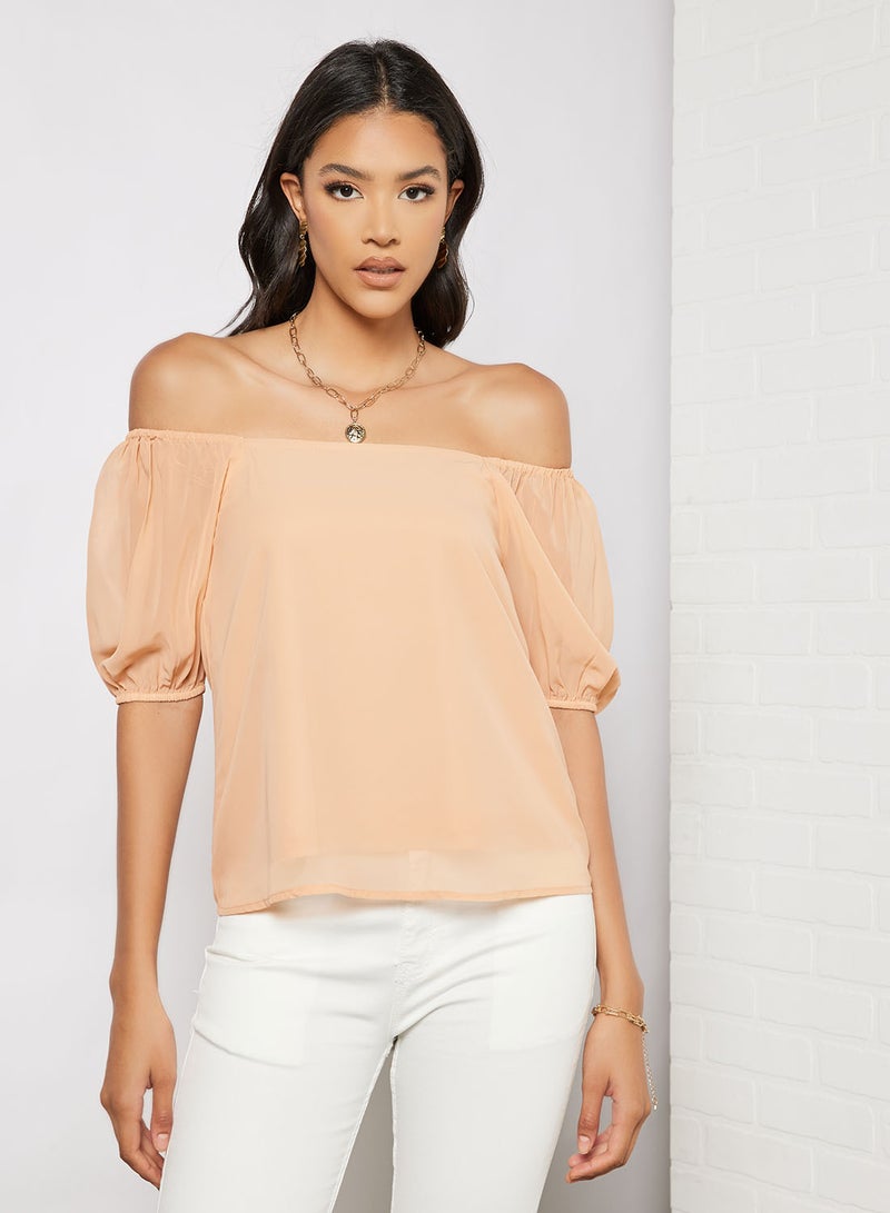 Aila - Women's Casual Printed Blouse Half Sleeve With Square Neck Light Brown - Image 1