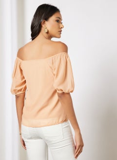 Aila Women's Casual Printed Blouse Half Sleeve With Square Neck Light Brown  - Image 2