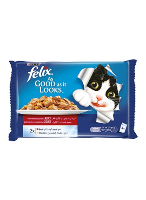 Pack Of 4 Felix As Good As It Looks With Beef And Chicken Wet Cat Food 4x100grams