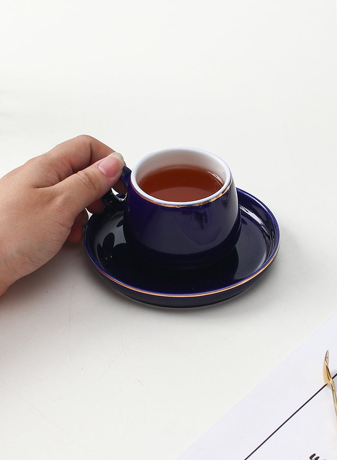 Shuer Glaze Craft Ceramic Cup & Saucer Blue 9x5.5x5.5cm  - Image 4