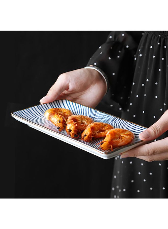 Sharpdo Rectangle Shaped Ceramic Dinner Plate Blue/White 10inch - Image 1