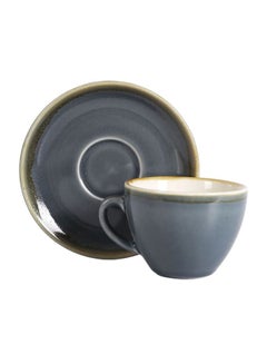 Kiln Ceramic Coffee Cup And Saucer Set Grey 11x9x7cm