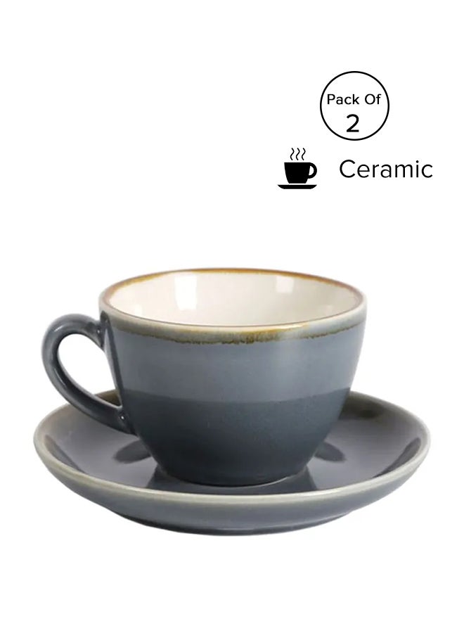 Sharpdo - Kiln Ceramic Coffee Cup And Saucer Set Grey 11x9x7cm - Image 1