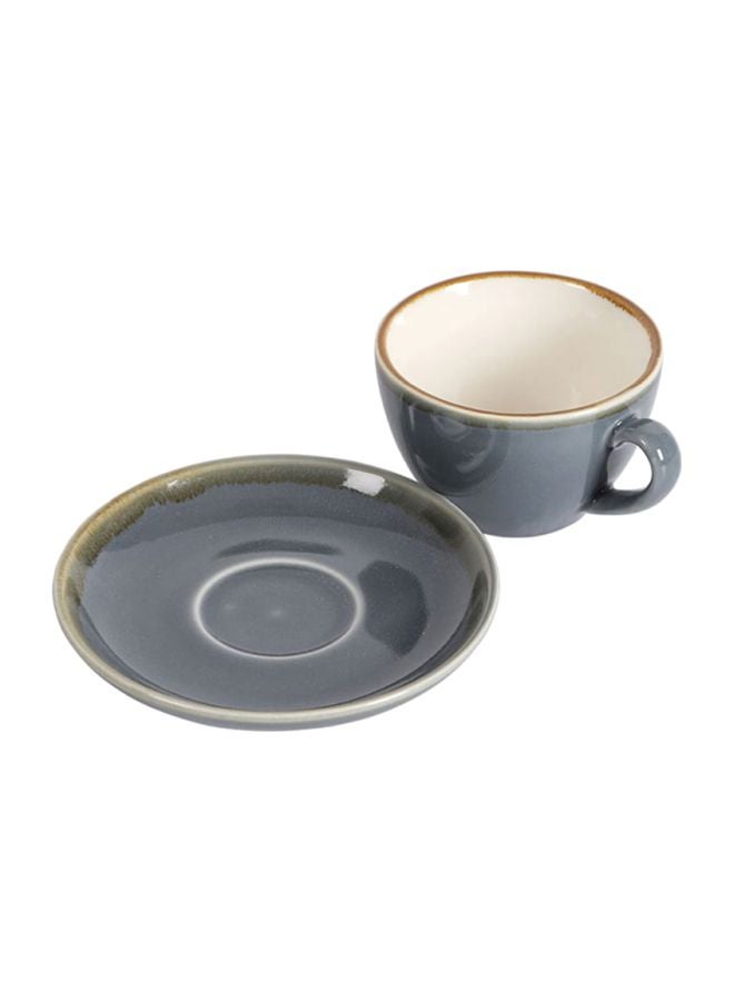 Sharpdo - Kiln Ceramic Coffee Cup And Saucer Set Grey 11x9x7cm - Image 1