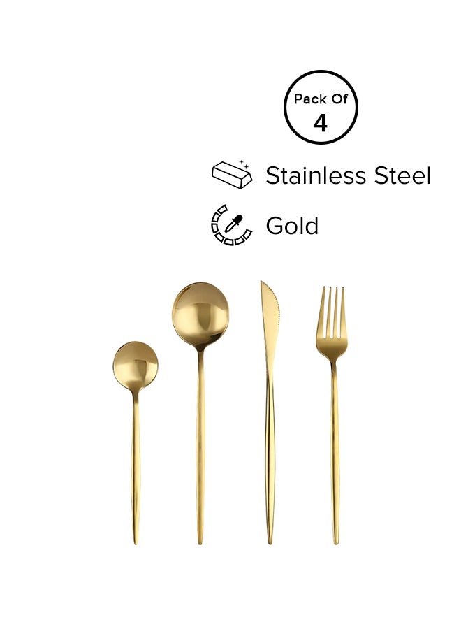 Sunhome 4-Piece Stainless Steel Dinnerware Fork,Spoon And Knife Cutlery Set Gold  - Image 3
