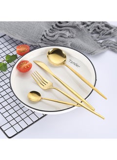 Sunhome 4-Piece Stainless Steel Dinnerware Fork,Spoon And Knife Cutlery Set Gold  - Image 1