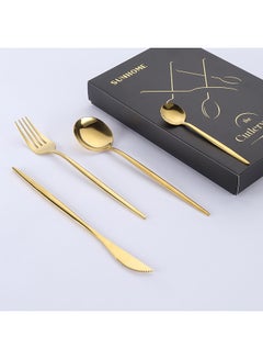 Sunhome 4-Piece Stainless Steel Dinnerware Fork,Spoon And Knife Cutlery Set Gold  - Image 5