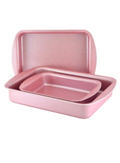 Homemaker 3-Piece Rectangular Shape Baking Tray Set Pink 28cm  - Image 1