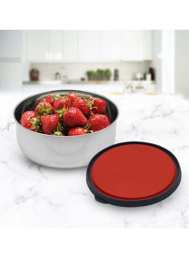 RAJ Stainless Steel Storage Bowl With Lid Silver/Red 16x7.2x16cm  - Image 1