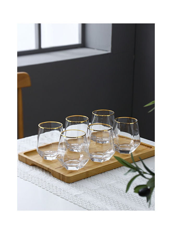 Shuer 6-Piece Hexagonal Low Glass Water Cup Clear/Gold 9.2x9.3x6.6cm  - Image 1