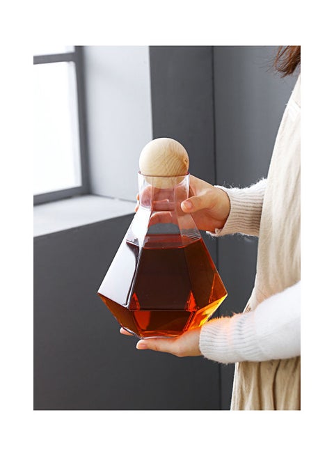 Glass Water Bottle With Six Edge And Wooden Stopper Clear 15x15x23.5cm